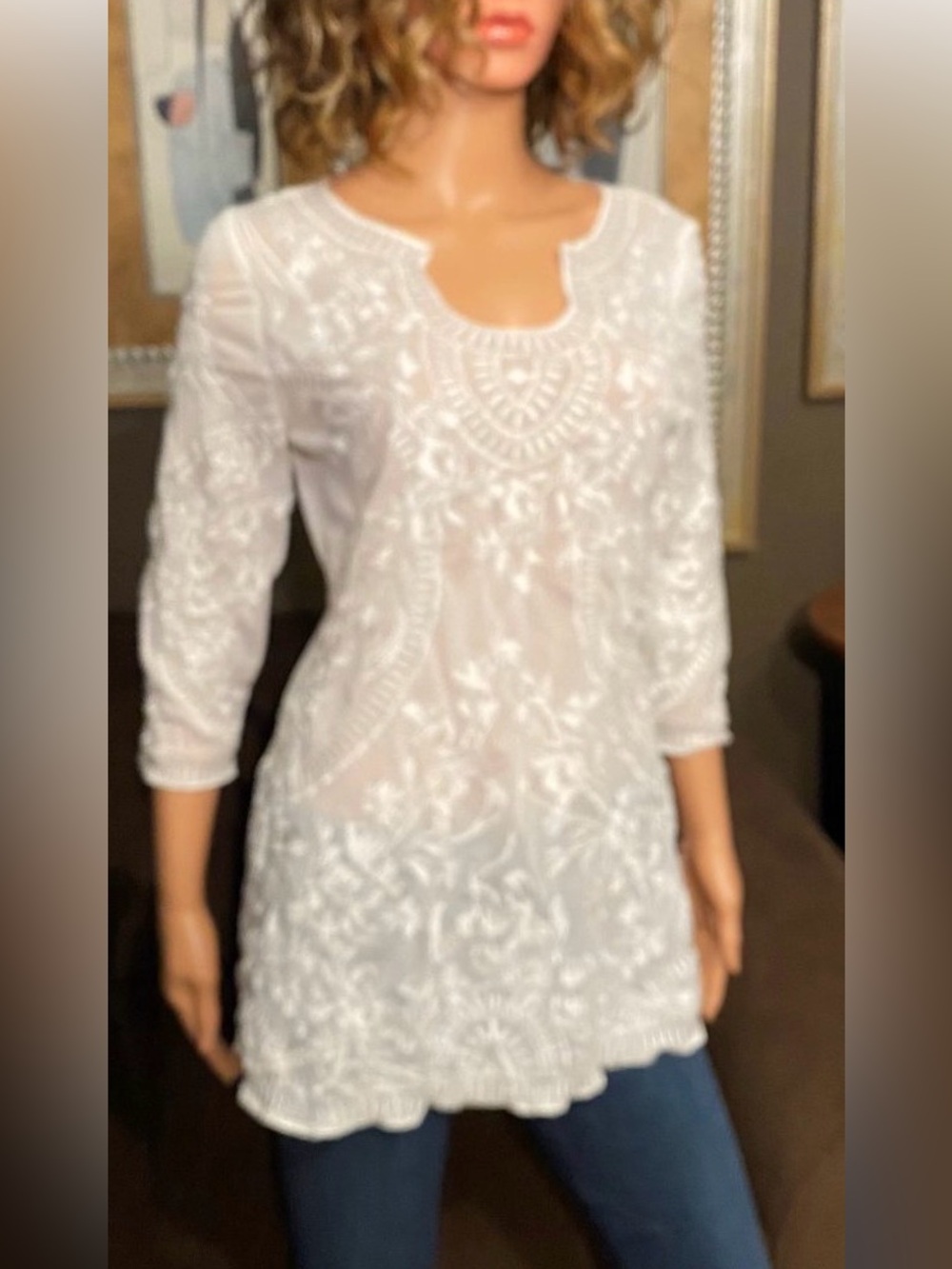 White House Black Market shimmery embroidered blouse